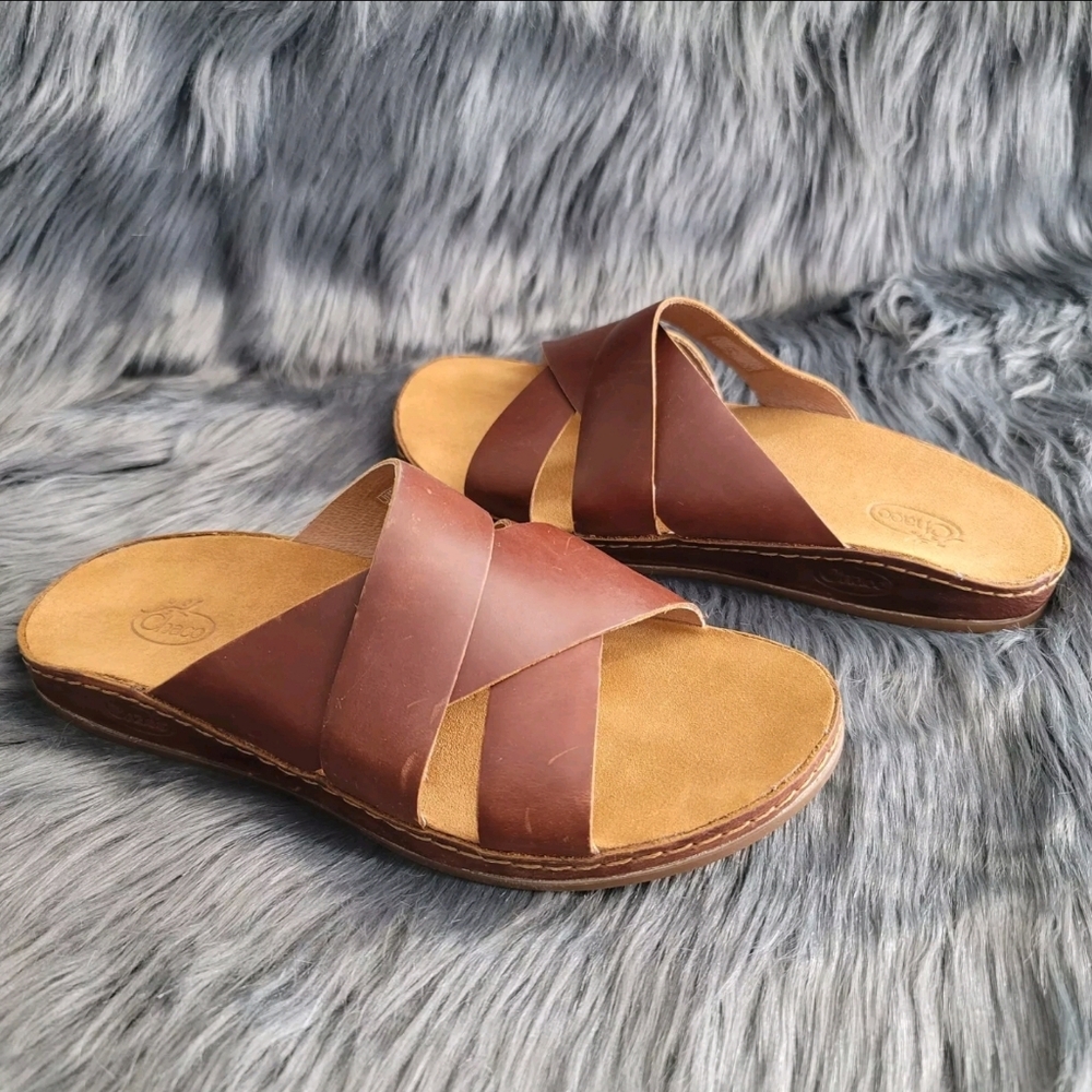 Chaco Tan Leather Slide Sandals - Picture 8 of 9
